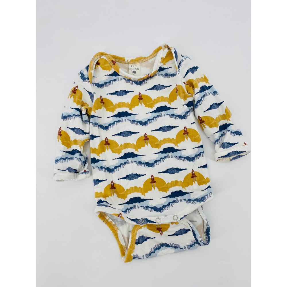Kate Quinn Bodysuit Baby 3-6M White Rocket Ship Long Sleeve